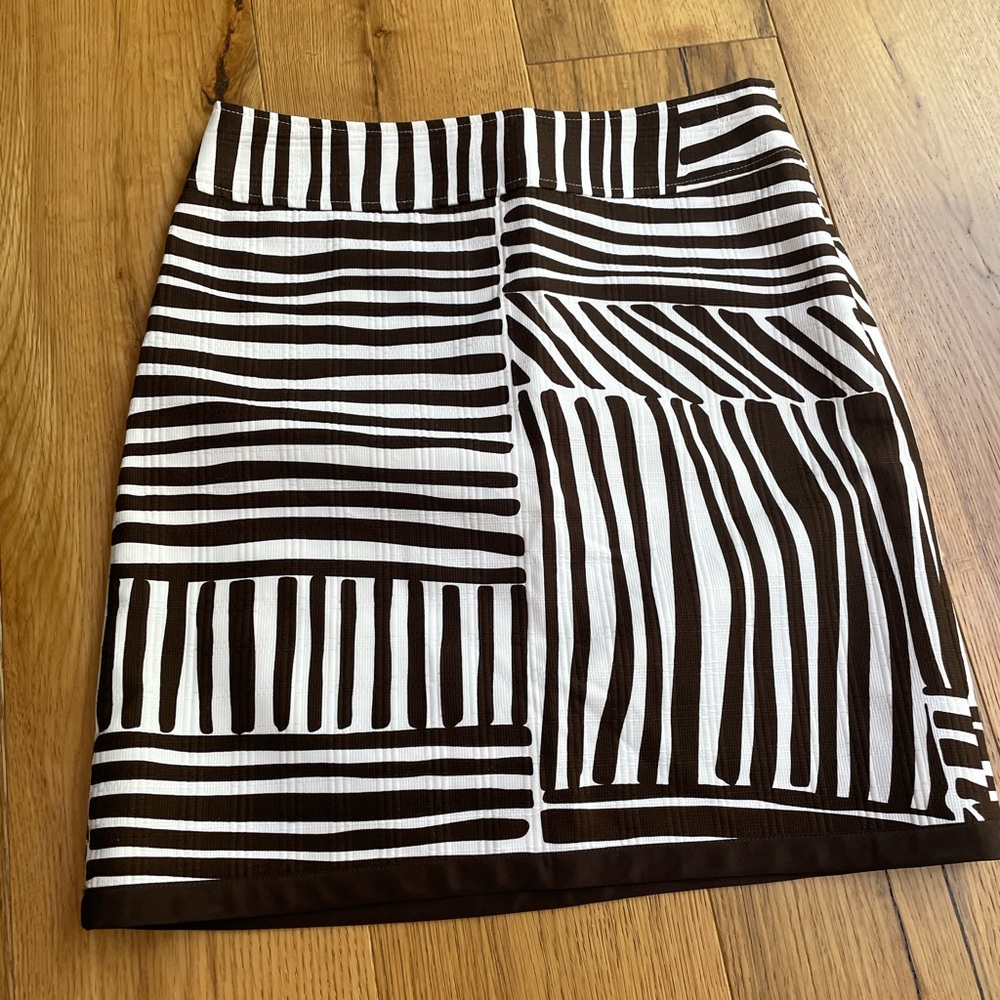 Ann Taylor White and Brown Pencil Skirt